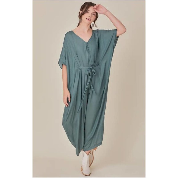 Pants - Sage Green Baggy Oversized Belted Jumpsuit